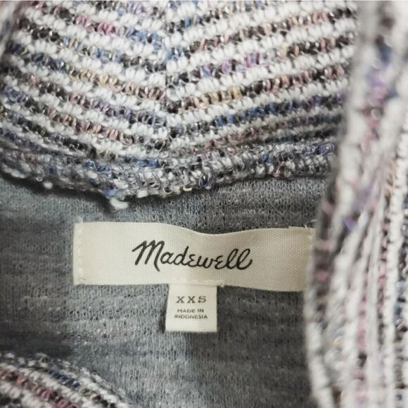 Madewell Textured Cowl Turtleneck Top in Multi Rainbow Rib in Deep Navy Size XXS - Picture 9 of 12